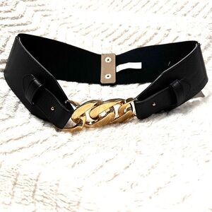 Vince Camuto Statement Belt Black Stretch Gold Chain,  Snaps in Back, S/M NWT